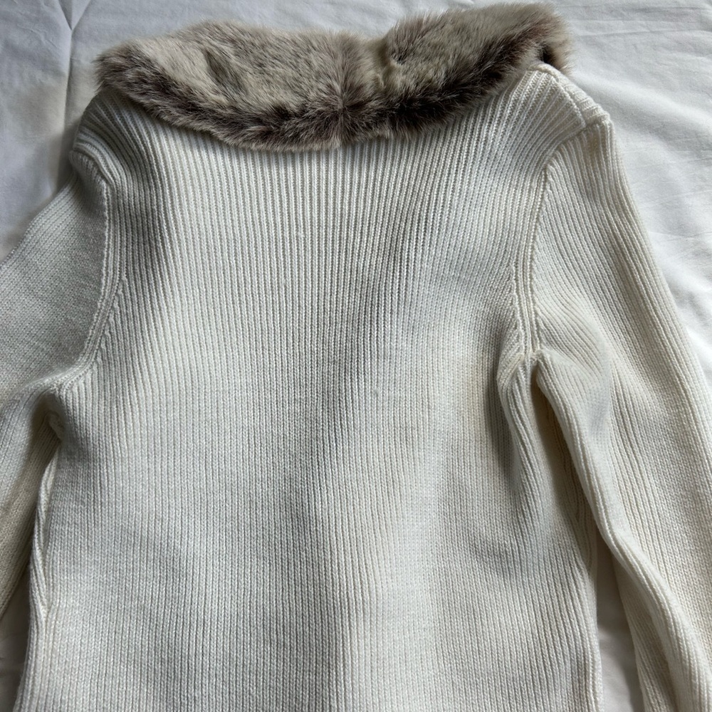 Christie & Jill Acrylic Cardigan Sweater Faux Fur Collar and Sleeve Ivory Large - Picture 11 of 15